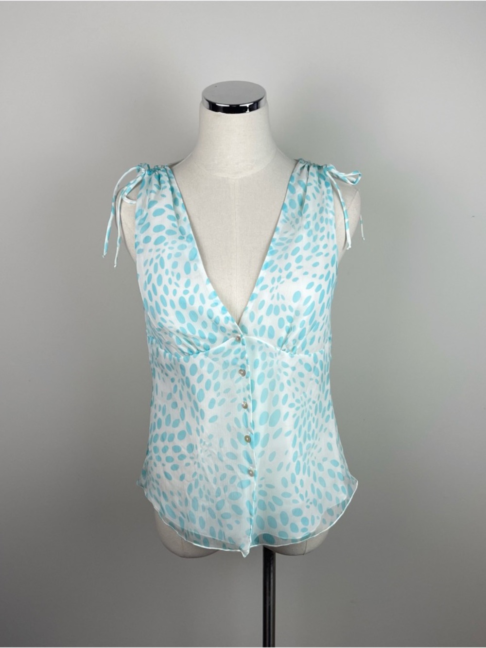 Trina Turk Blue White Dots Silk Blaine Top Blouse Women Size 8 Designer New